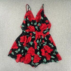 Audrey Floral Romper Sexy Romantic Short‎ Red Black Green Strappy Small Lined